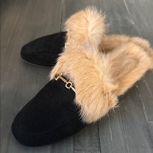 Black Fur-Lined Women's Loafers